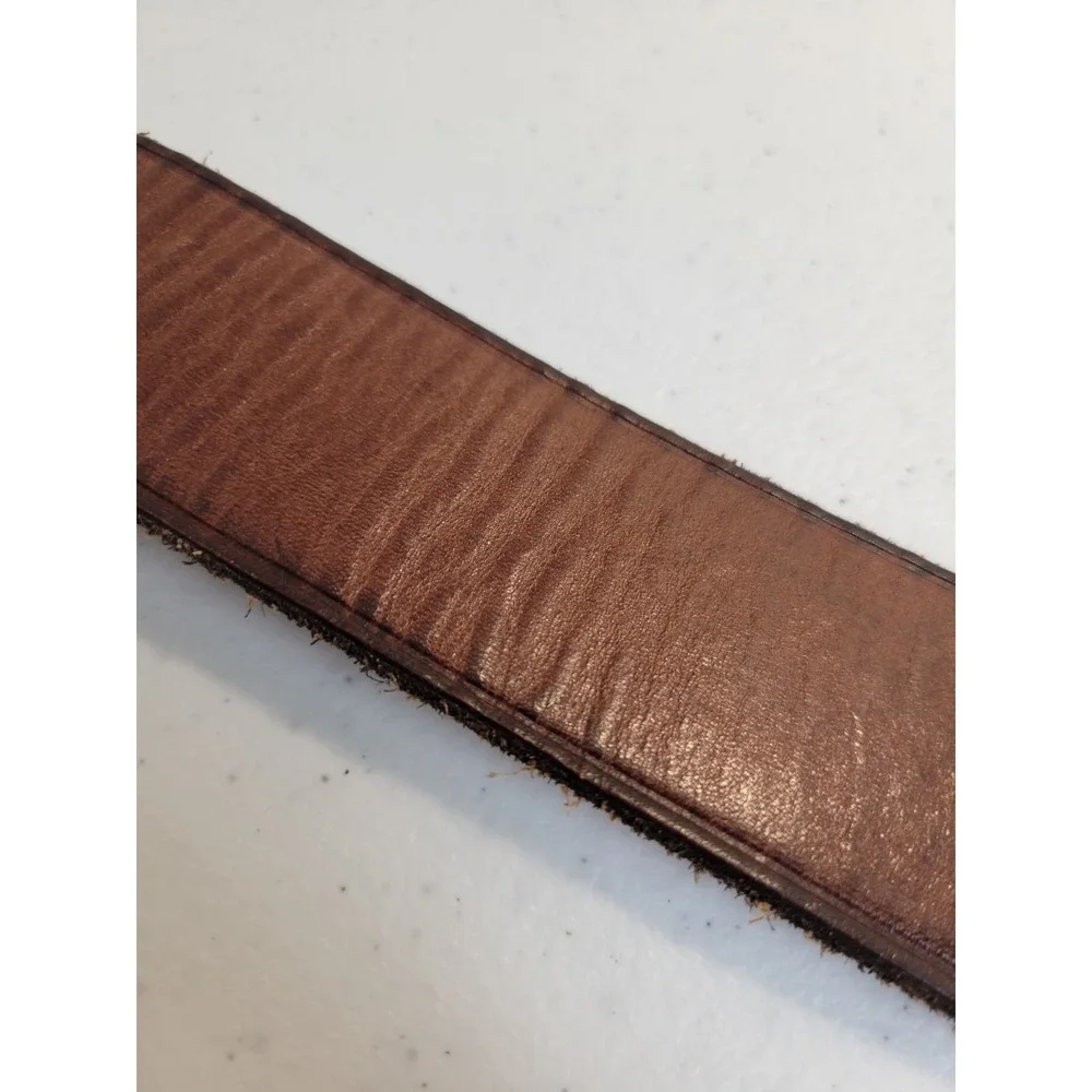 Mossimo Leather Belt Boho Western Woven Whipstitch Brass Buckle Brown 32 in